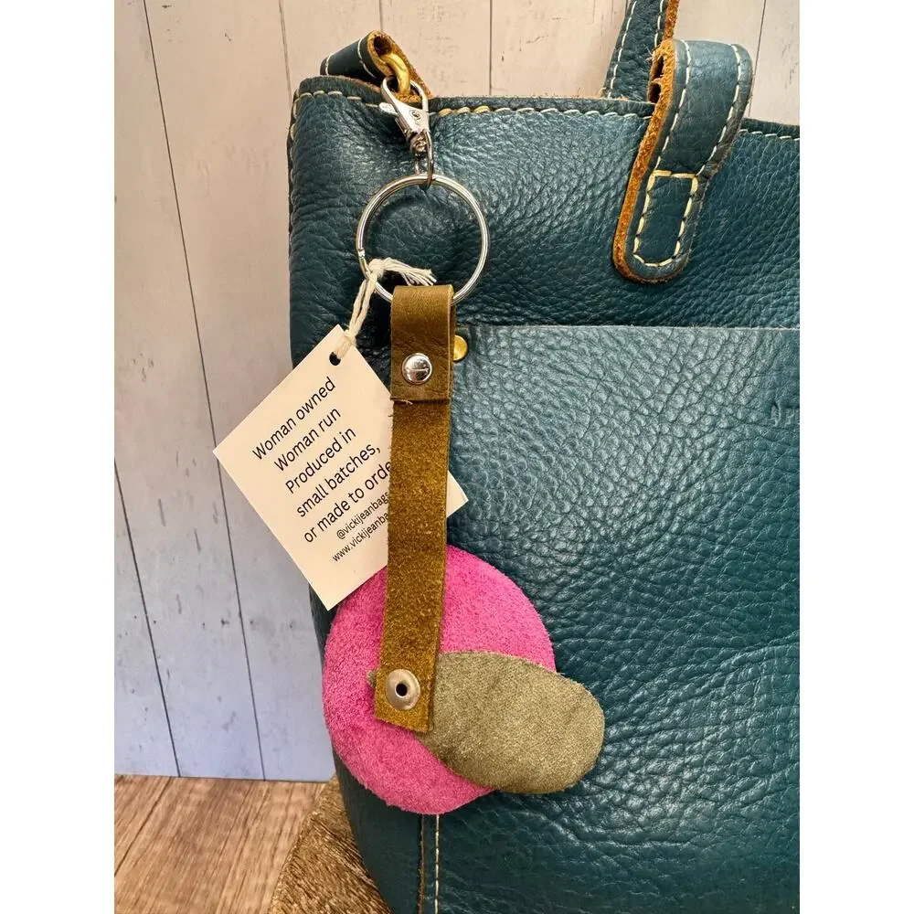 Genuine Leather Round Flower Purse Charm Fuchsia Pink Lime Red Boho Bag Charm